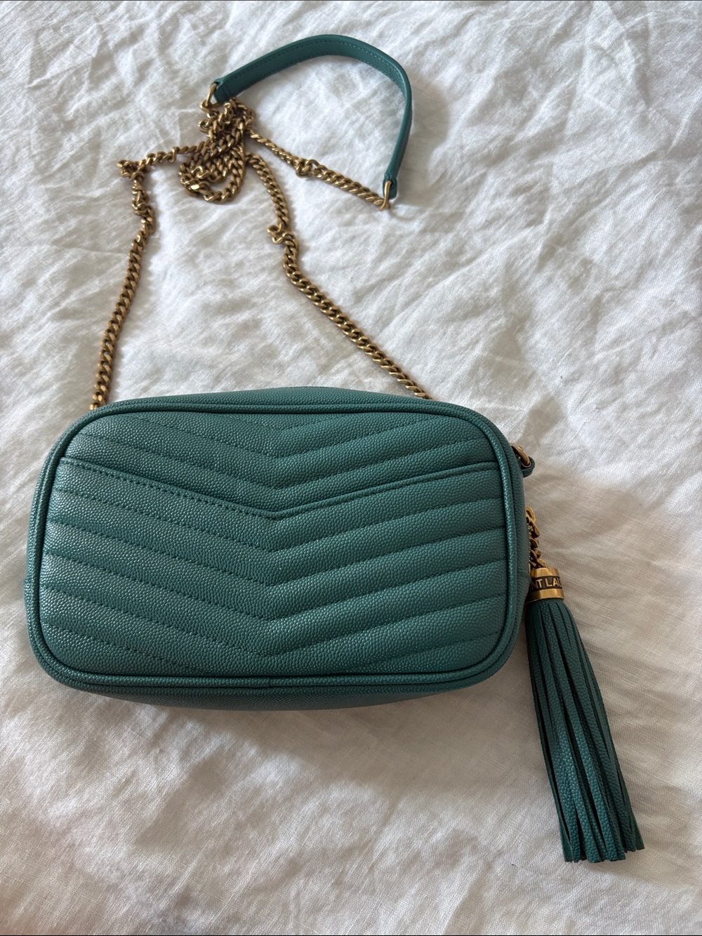 YSL RARE & NWT Teal Quilted Leather Camera Crossbody with Gold Hardware - Picture 3 of 7